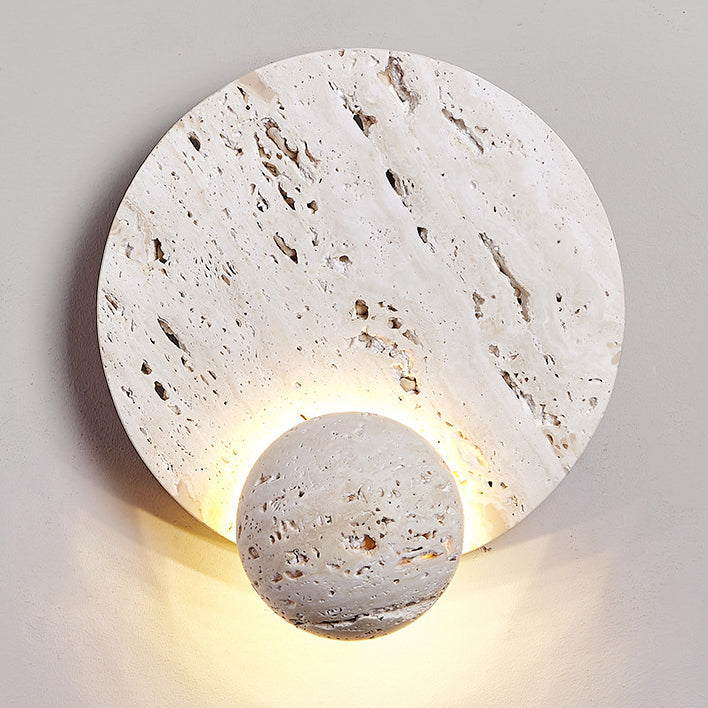 Japanese Round Ball White Travertine LED Wall Sconce Lamp