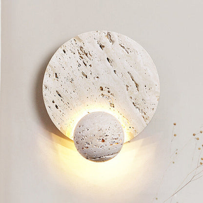 Japanese Round Ball White Travertine LED Wall Sconce Lamp