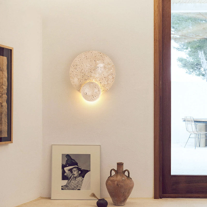 Scandinavian Orb Yellow Travertine LED Wall Sconce Lamp