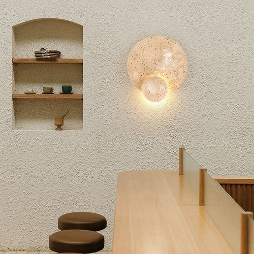 Scandinavian Orb Yellow Travertine LED Wall Sconce Lamp