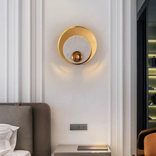 Scandinavian Round Hardware Marble 1-Light Wall Sconce Lamp