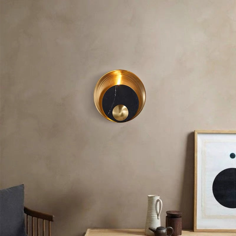 Scandinavian Round Hardware Marble 1-Light Wall Sconce Lamp