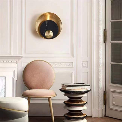 Scandinavian Round Hardware Marble 1-Light Wall Sconce Lamp