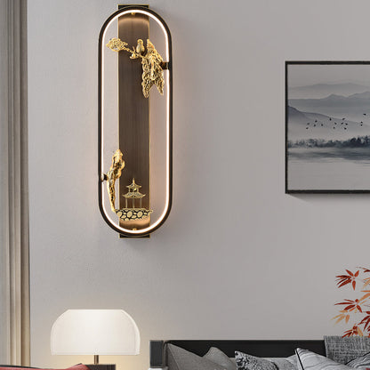 Chinese Bird Silicone Jade Brass LED Wall Sconce Lamp