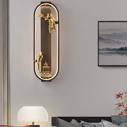 Chinese Bird Silicone Jade Brass LED Wall Sconce Lamp
