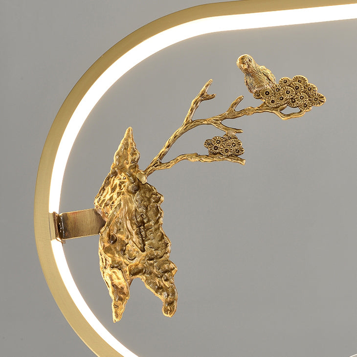 Chinese Bird Silicone Jade Brass LED Wall Sconce Lamp