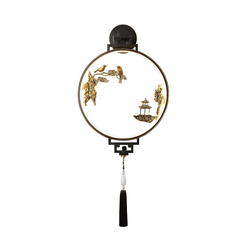Chinese Bird Silicone Jade Brass LED Wall Sconce Lamp