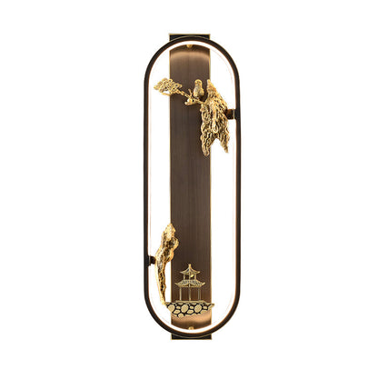 Chinese Bird Silicone Jade Brass LED Wall Sconce Lamp