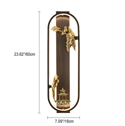 Chinese Bird Silicone Jade Brass LED Wall Sconce Lamp