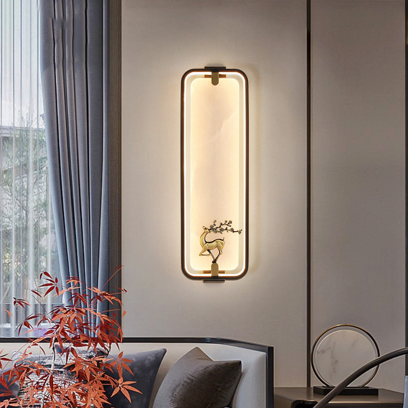 Chinese Apricot Leaf Marble Copper LED Wall Sconce Lamp
