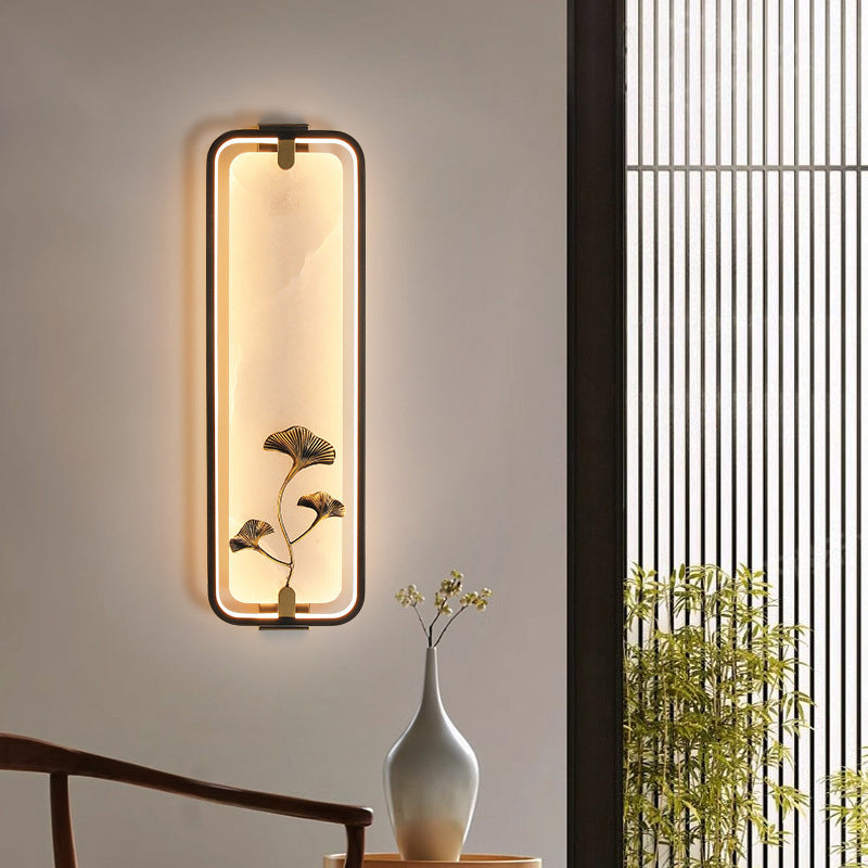 Chinese Apricot Leaf Marble Copper LED Wall Sconce Lamp