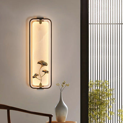 Chinese Apricot Leaf Marble Copper LED Wall Sconce Lamp