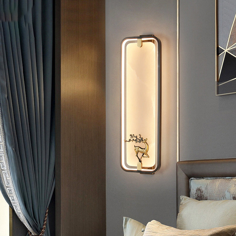Chinese Apricot Leaf Marble Copper LED Wall Sconce Lamp