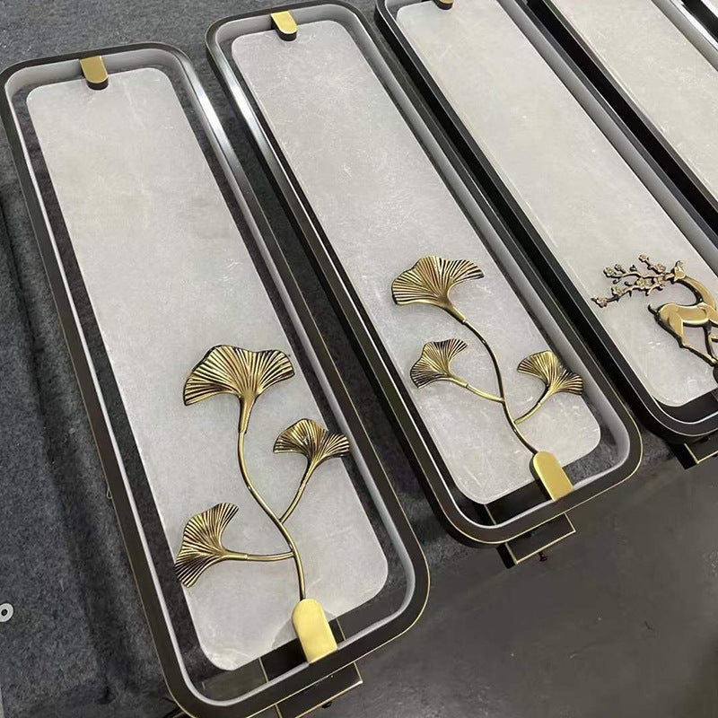 Chinese Apricot Leaf Marble Copper LED Wall Sconce Lamp