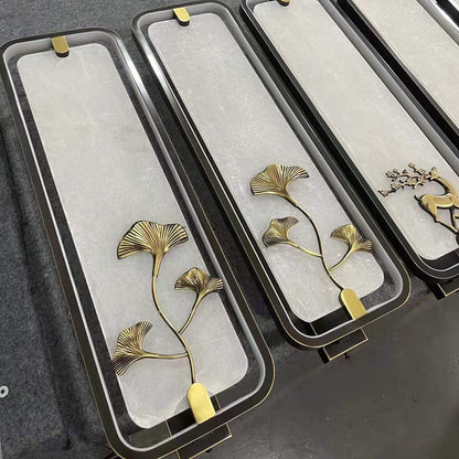 Chinese Apricot Leaf Marble Copper LED Wall Sconce Lamp