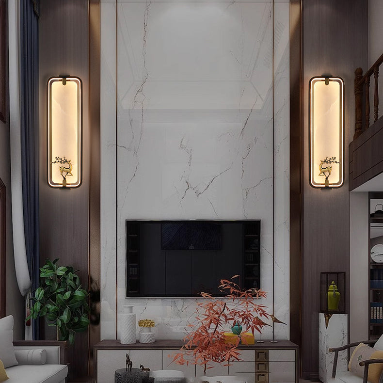 Chinese Apricot Leaf Marble Copper LED Wall Sconce Lamp