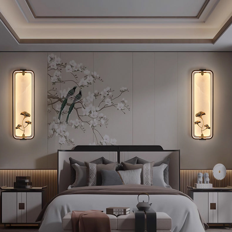 Chinese Apricot Leaf Marble Copper LED Wall Sconce Lamp