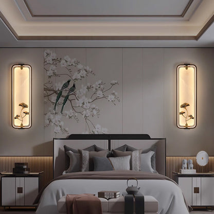 Chinese Apricot Leaf Marble Copper LED Wall Sconce Lamp