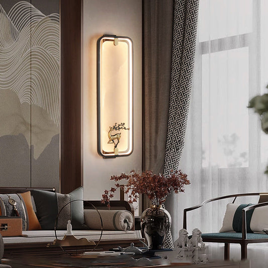 Chinese Apricot Leaf Marble Copper LED Wall Sconce Lamp