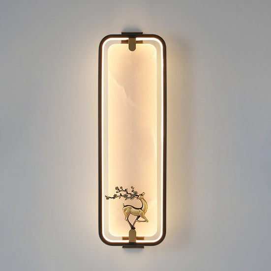 Chinese Apricot Leaf Marble Copper LED Wall Sconce Lamp