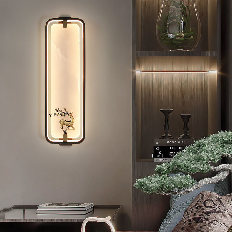 Chinese Apricot Leaf Marble Copper LED Wall Sconce Lamp