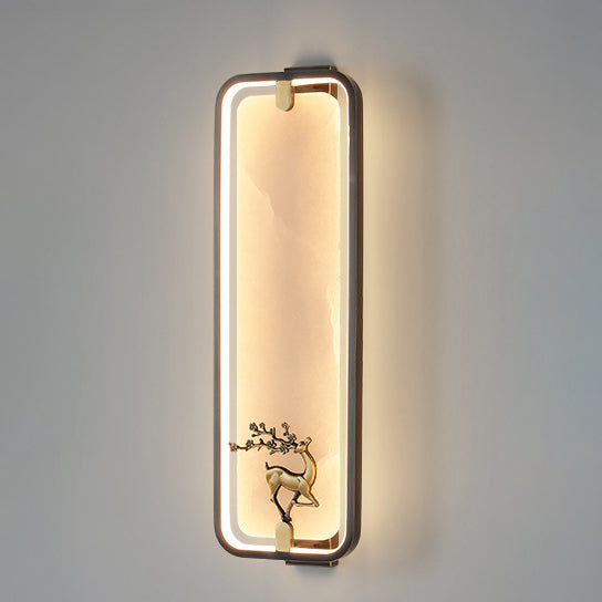 Chinese Apricot Leaf Marble Copper LED Wall Sconce Lamp