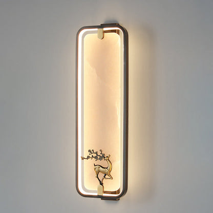 Chinese Apricot Leaf Marble Copper LED Wall Sconce Lamp