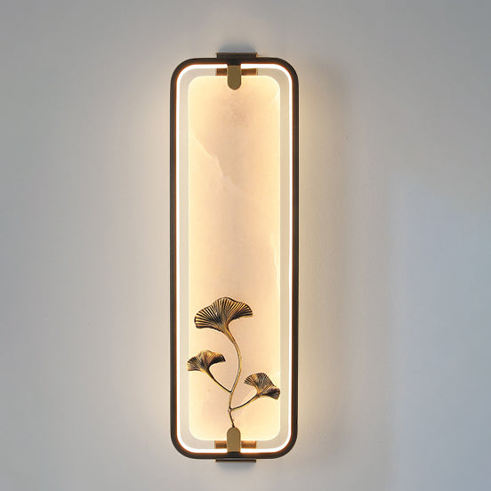 Chinese Apricot Leaf Marble Copper LED Wall Sconce Lamp