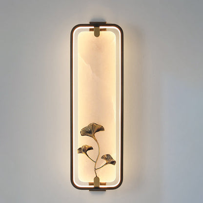Chinese Apricot Leaf Marble Copper LED Wall Sconce Lamp