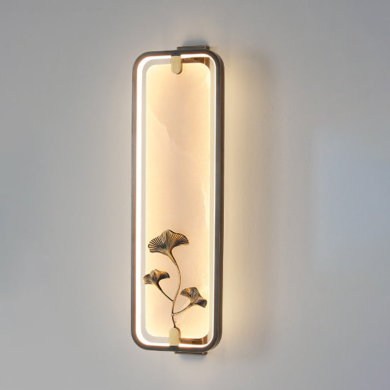 Chinese Apricot Leaf Marble Copper LED Wall Sconce Lamp