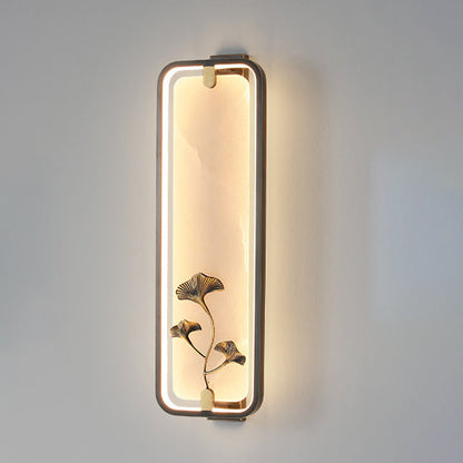 Chinese Apricot Leaf Marble Copper LED Wall Sconce Lamp
