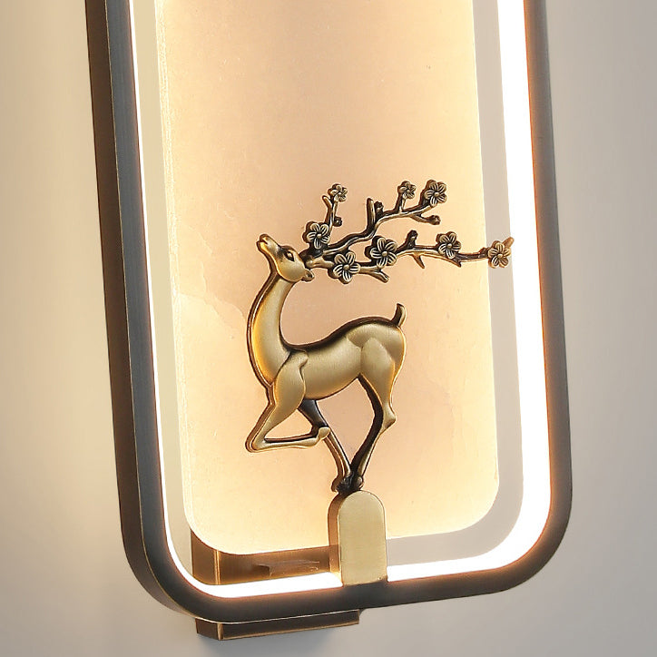 Chinese Apricot Leaf Marble Copper LED Wall Sconce Lamp
