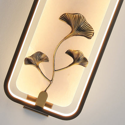 Chinese Apricot Leaf Marble Copper LED Wall Sconce Lamp