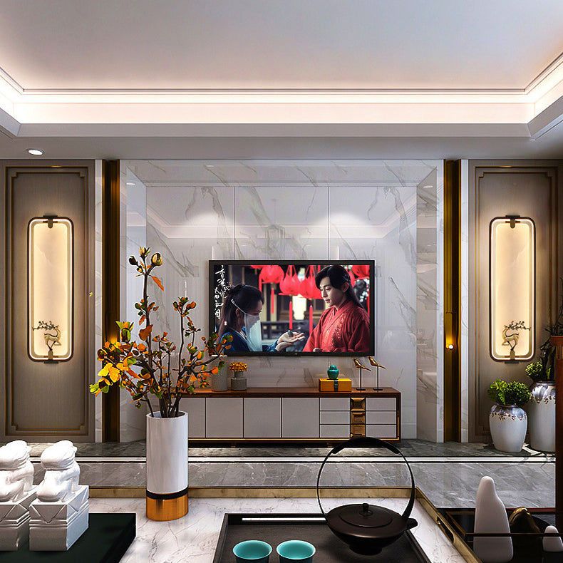 Chinese Apricot Leaf Marble Copper LED Wall Sconce Lamp