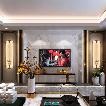 Chinese Apricot Leaf Marble Copper LED Wall Sconce Lamp