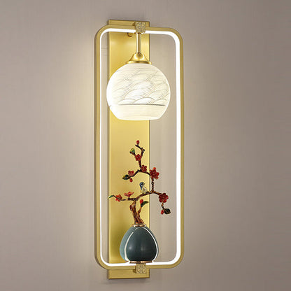 Chinese Leaves Round Iron Aluminum LED Wall Sconce Lamp