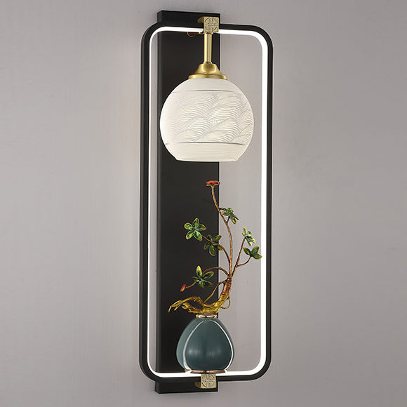 Chinese Leaves Round Iron Aluminum LED Wall Sconce Lamp