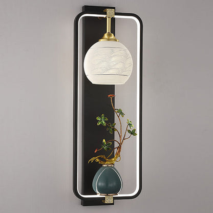 Chinese Leaves Round Iron Aluminum LED Wall Sconce Lamp
