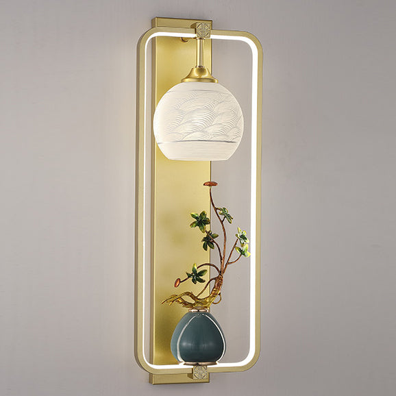 Chinese Leaves Round Iron Aluminum LED Wall Sconce Lamp