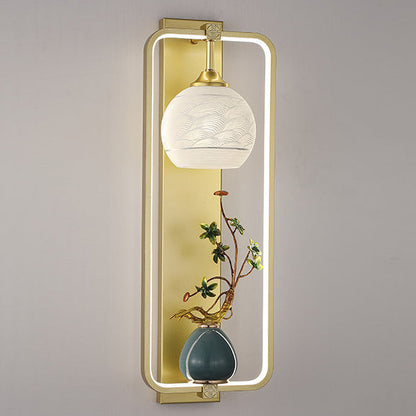 Chinese Leaves Round Iron Aluminum LED Wall Sconce Lamp