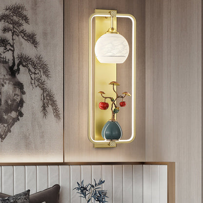 Chinese Leaves Round Iron Aluminum LED Wall Sconce Lamp