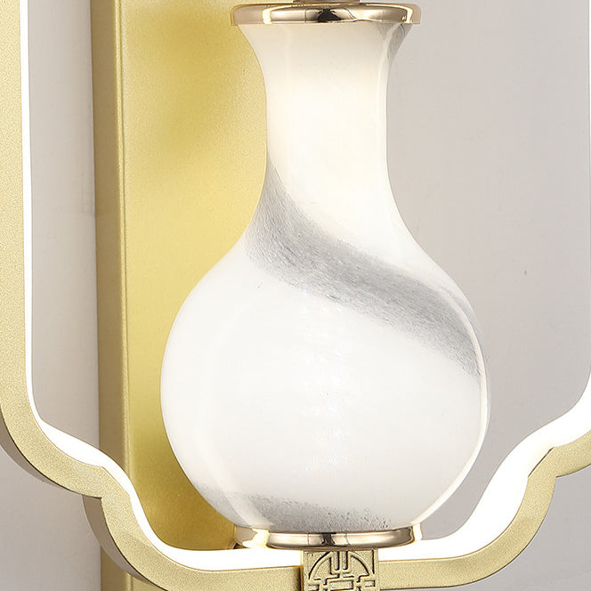 Chinese Leaves Round Iron Aluminum LED Wall Sconce Lamp