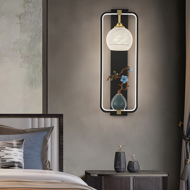 Chinese Leaves Round Iron Aluminum LED Wall Sconce Lamp