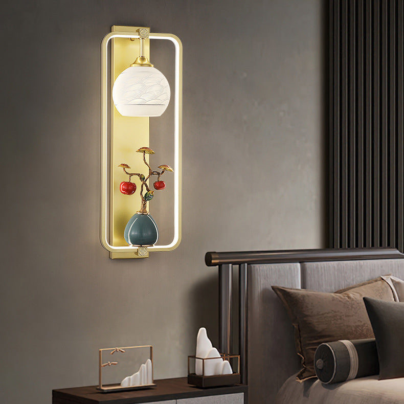 Chinese Leaves Round Iron Aluminum LED Wall Sconce Lamp