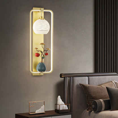 Chinese Leaves Round Iron Aluminum LED Wall Sconce Lamp
