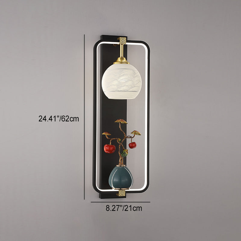 Chinese Leaves Round Iron Aluminum LED Wall Sconce Lamp