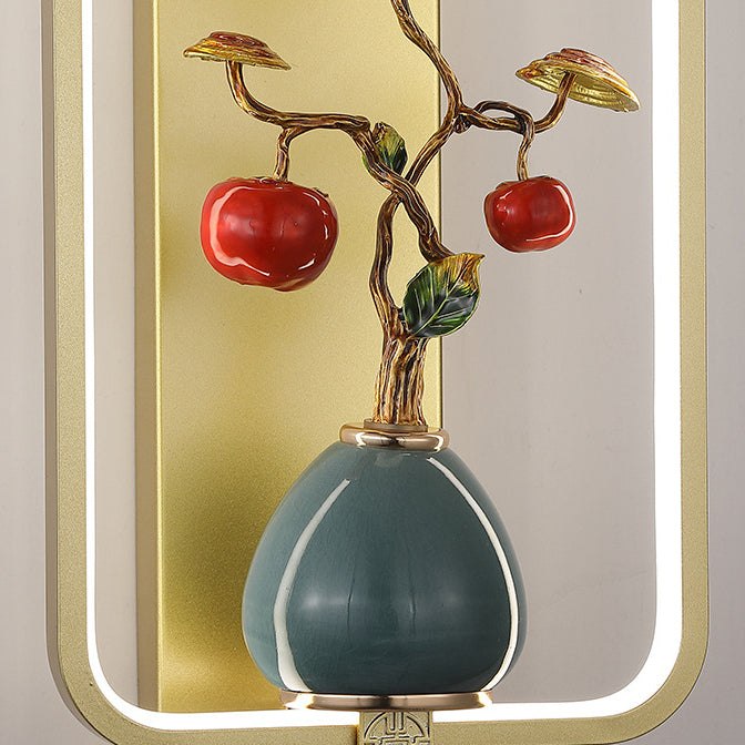 Chinese Leaves Round Iron Aluminum LED Wall Sconce Lamp