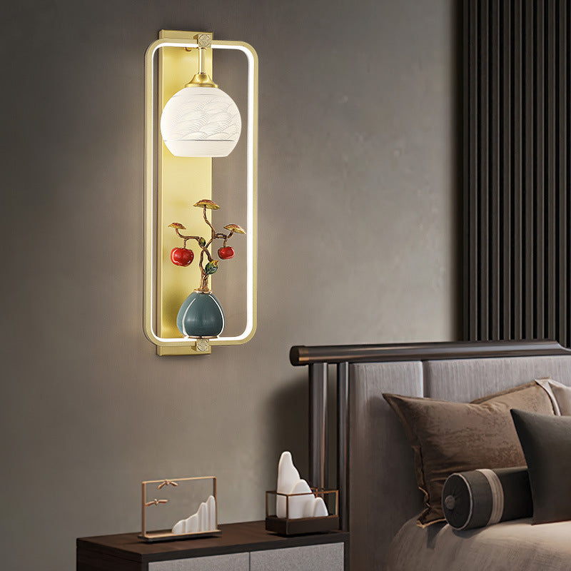 Chinese Leaves Round Iron Aluminum LED Wall Sconce Lamp