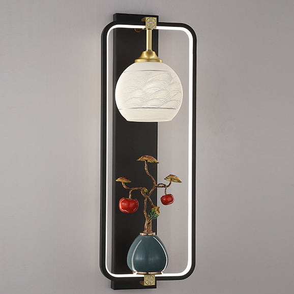 Chinese Leaves Round Iron Aluminum LED Wall Sconce Lamp