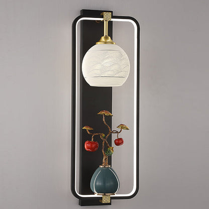 Chinese Leaves Round Iron Aluminum LED Wall Sconce Lamp